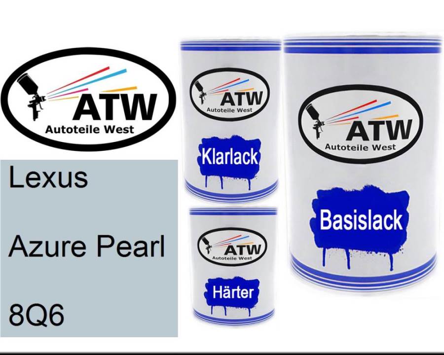 Lexus, Azure Pearl, 8Q6: 500ml Lackdose + 500ml Klarlack + 250ml Härter - Set, von ATW Autoteile West.